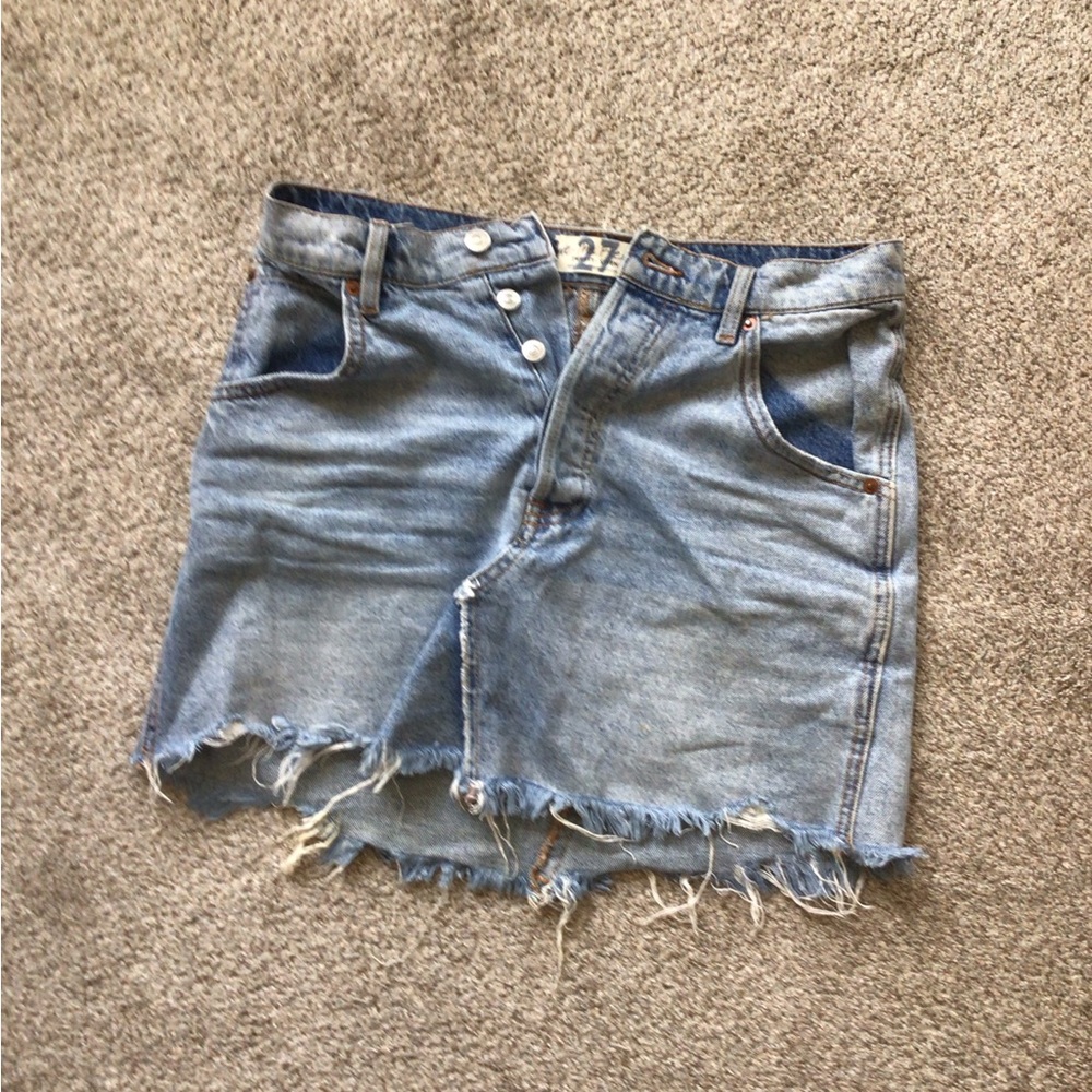 Free People Distressed Denim Mini Skirt